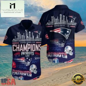 NFL City Of Champions New England Patriots Skyline And Super Bowl Accents Hawaiian Shirt