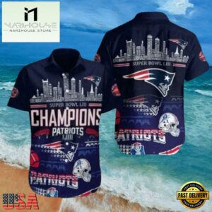 NFL City Of Champions New England Patriots Skyline And Super Bowl Accents Hawaiian Shirt