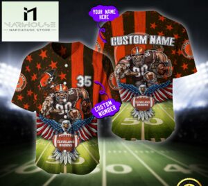 NFL Cleveland Browns Eagle US Flag x Veterans Custom Baseball Jersey
