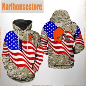 NFL Cleveland Browns US Flag Camo Veteran Team 3D Printed Hoodie Shirt