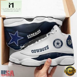 NFL Dallas Cowboys Blue White Air Jordan 13 Sneaker Shoes - Gift For Fans