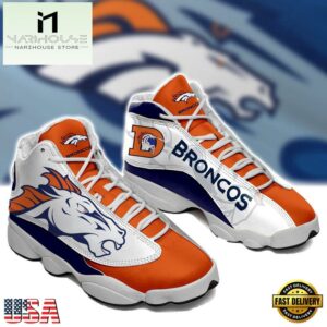 NFL Denver Broncos White Orange Air Jordan 13 Sneaker Shoes - Gift For Fans