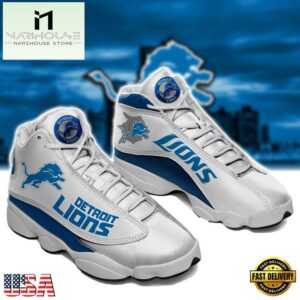 NFL Detroit Lions Blue White Air Jordan 13 Sneaker Shoes - Gift For Fans