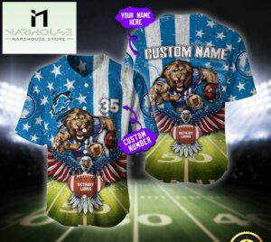 NFL Detroit Lions Eagle US Flag x Veterans Custom Baseball Jersey