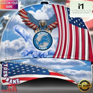 NFL Detroit Lions Special American Flag Veterans Custom Cap