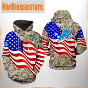 NFL Detroit Lions US Flag Camo Veteran Team 3D Printed Hoodie Shirt