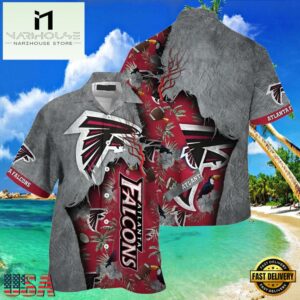 NFL Falcons Hawaiian Shirt Red Silver