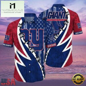 NFL Gian Button Up Hawaiian Shirt 3D Printed Graphic American Flag Print