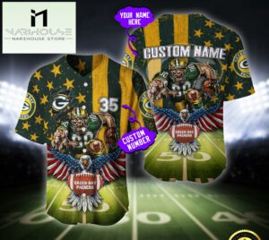 NFL Green Bay Packers Eagle US Flag x Veterans Custom Baseball Jersey
