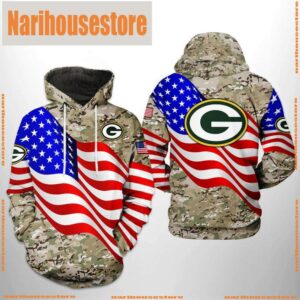 NFL Green Bay Packers US Flag Camo Veteran Team 3D Printed Hoodie Shirt