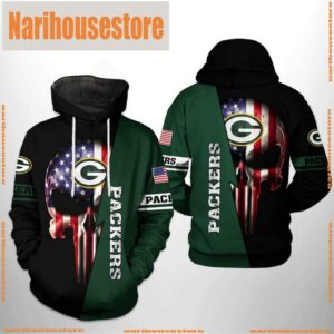 NFL Green Bay Packers US Flag Skull Team 3D Printed Hoodie Shirt