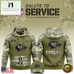 NFL Kansas City Chiefs 2024 Salute to Service Club Green Camo Hoodie Best Veterans Day Gift