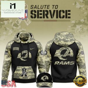 NFL Los Angeles Rams 2024 Salute to Service Club Black Camo Hoodie Best Veterans Day Gift