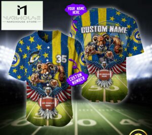 NFL Los Angeles Rams Eagle US Flag x Veterans Custom Baseball Jersey