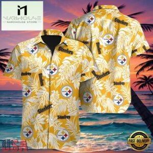 NFL Mens Hawaiian Button Up Shirt Tropical Leafs Print