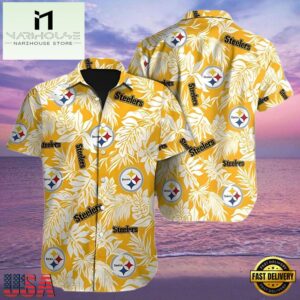 NFL Mens Hawaiian Button Up Shirt Tropical Leafs Print