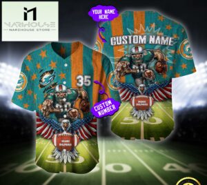 NFL Miami Dolphins Eagle US Flag x Veterans Custom Baseball Jersey