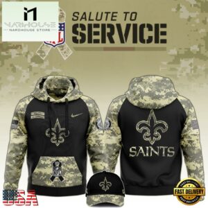 NFL New Orleans Saints 2024 Salute to Service Club Black Camo Hoodie Best Veterans Day Gift