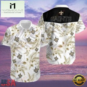NFL New Orleans Saints Hawaiian Shirt White Tropical Fleur