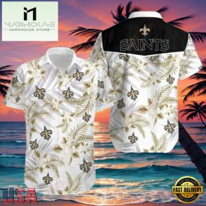 NFL New Orleans Saints Hawaiian Shirt White Tropical Fleur