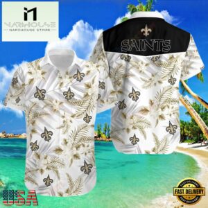 NFL New Orleans Saints Hawaiian Shirt White Tropical Fleur