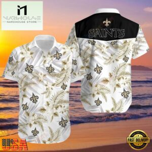 NFL New Orleans Saints Hawaiian Shirt White Tropical Fleur
