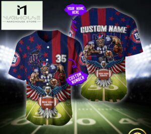 NFL New York Giants Eagle US Flag x Veterans Custom Baseball Jersey