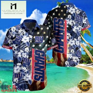 NFL New York Giants Hawaiian Shirt American Flag Flowers Design , Vintage Hawaiian Shirts 7 NFL New York Giants Hawaiian Shirt American Flag Flowers Design