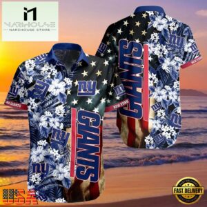 NFL New York Giants Hawaiian Shirt American Flag Flowers Design , Vintage Hawaiian Shirts 6 NFL New York Giants Hawaiian Shirt American Flag Flowers Design