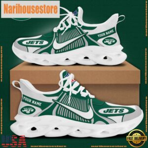 NFL New York Jets Blue White Stripes Logo Custom Clunky Max Soul Shoes