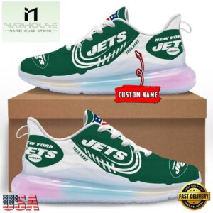 NFL New York Jets Custom Rainbow Atmospheric Cushion Running Shoes, Women's Sneaker