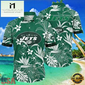 NFL New York Jets Hawaiian Shirt White Flowers , Vintage Hawaiian Shirts 7 NFL New York Jets Hawaiian Shirt White Flowers