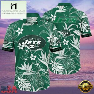 NFL New York Jets Hawaiian Shirt White Flowers