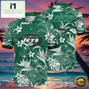 NFL New York Jets Hawaiian Shirt White Flowers