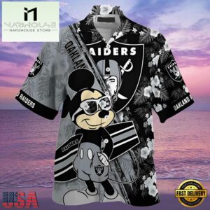 NFL Oakland Raiders Hawaiian Shirt Mickey And Floral Pattern