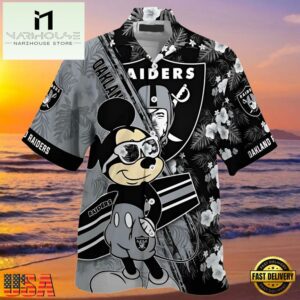 NFL Oakland Raiders Hawaiian Shirt Mickey And Floral Pattern