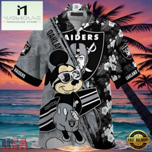 NFL Oakland Raiders Hawaiian Shirt Mickey And Floral Pattern