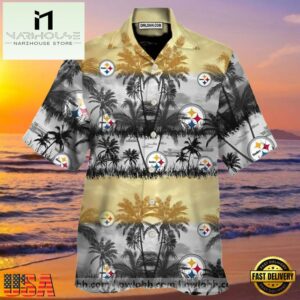 NFL Pattern Hawaiian Shirt Tropical Palm Tree Sunset Landscape