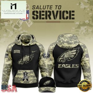 NFL Philadelphia Eagles 2024 Salute to Service Club Black Camo Hoodie Best Veterans Day Gift
