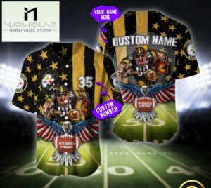 NFL Pittsburgh Steelers Eagle US Flag x Veterans Custom Baseball Jersey