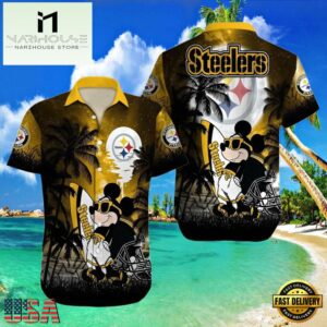 NFL Pittsburgh Steelers Hawaiian Shirt Palm Tree Mickey
