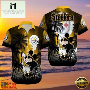 NFL Pittsburgh Steelers Hawaiian Shirt Palm Tree Mickey