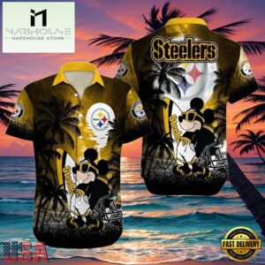 NFL Pittsburgh Steelers Hawaiian Shirt Palm Tree Mickey