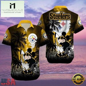 NFL Pittsburgh Steelers Hawaiian Shirt Palm Tree Mickey