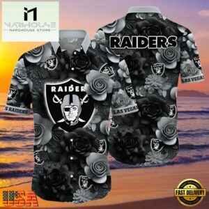 NFL Raiders Aloha Shirt Midnight Rose Tropical