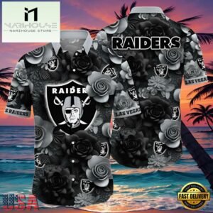 NFL Raiders Aloha Shirt Midnight Rose Tropical