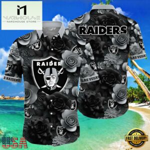 NFL Raiders Aloha Shirt Midnight Rose Tropical