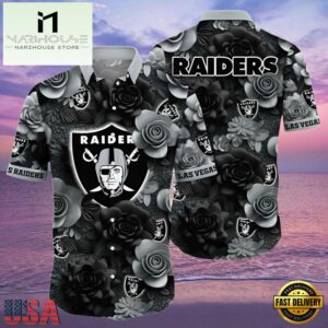 NFL Raiders Aloha Shirt Midnight Rose Tropical