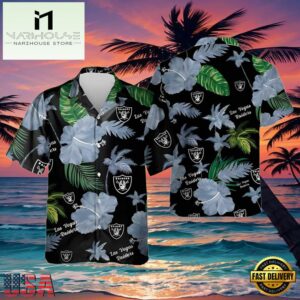 NFL Raiders Hawaiian Shirts For Men Hibiscus Flower Pattern
