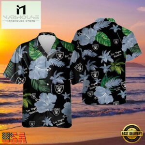 NFL Raiders Hawaiian Shirts For Men Hibiscus Flower Pattern , Vintage Hawaiian Shirts 6 NFL Raiders Hawaiian Shirts For Men Hibiscus Flower Pattern